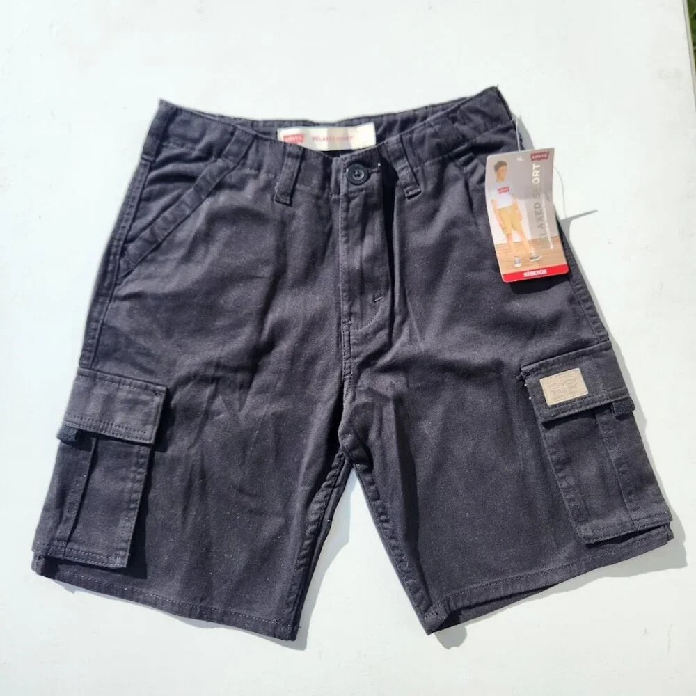 NEW Levi's Boys Twill Cargo Shorts Size 20 Black School Uniform Cotton Relaxed F
